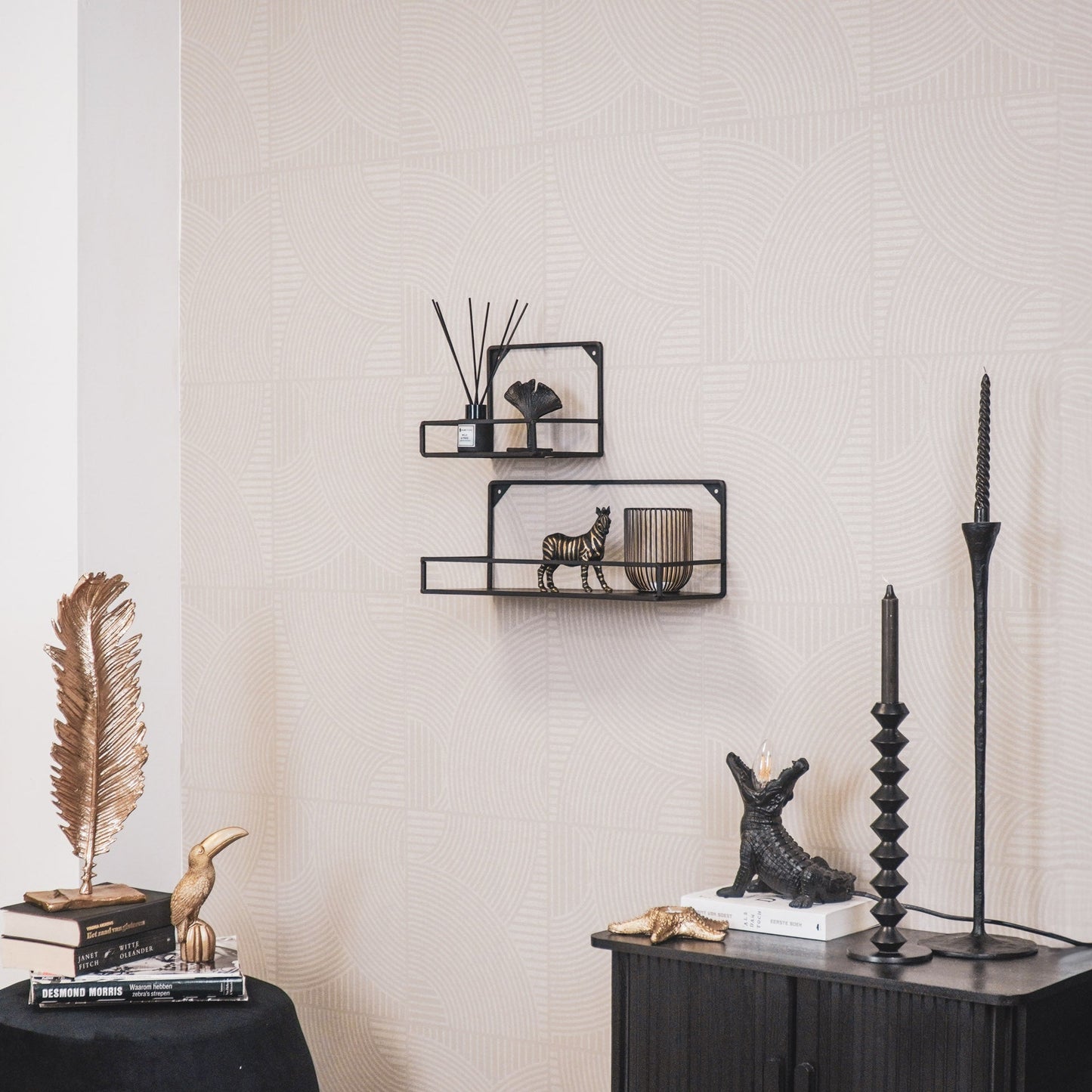 Wandplanken - Metaal - Zwart - Set van 2 - 20x16 en 40x16cm