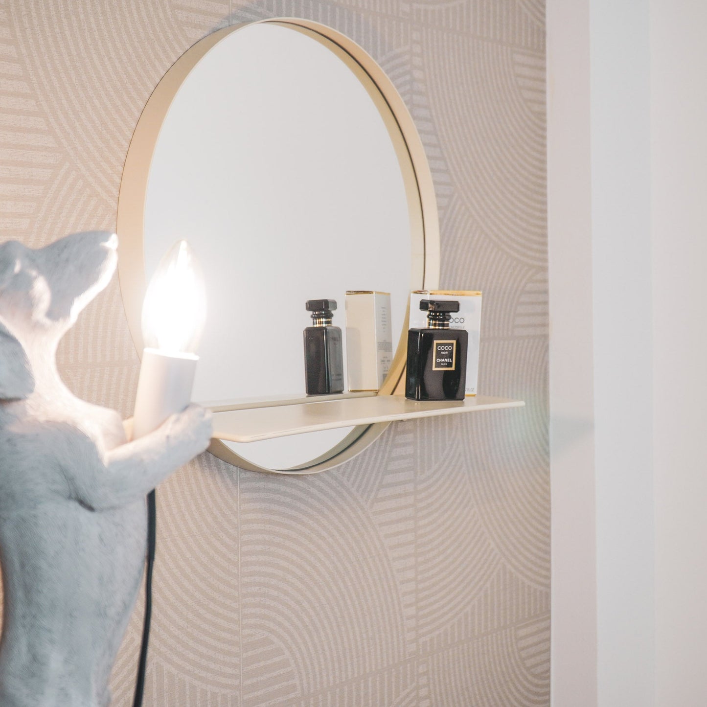 Ronde Spiegel met Plank- Zand - Ø40cm