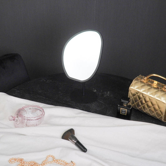 Spiegel - Make up Spiegel- Organisch Rond - Metaal - Zwart - 16,5x12x31,5cm