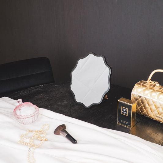 Spiegel - Make up Spiegel- Golvend Rond - Metaal - Zwart - 25x1x25cm