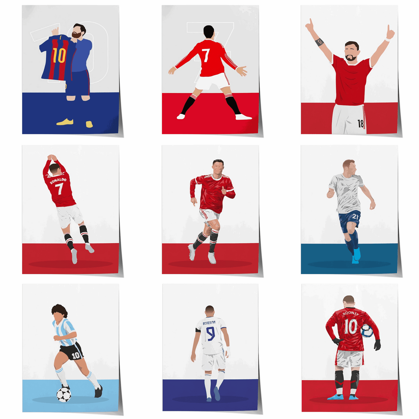 Poster Voetbal Messi, Ronaldo, Maradonna, Rooney en Benzema zonder gezicht zonder lijst - Ralphies.