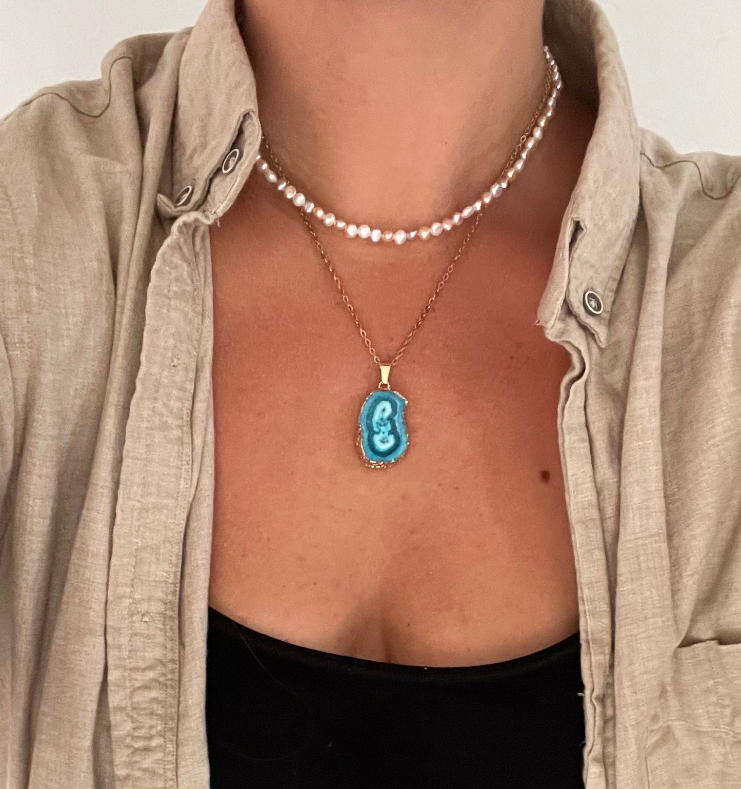 Turquoise Druzy Agate Ketting for Vertrouwen