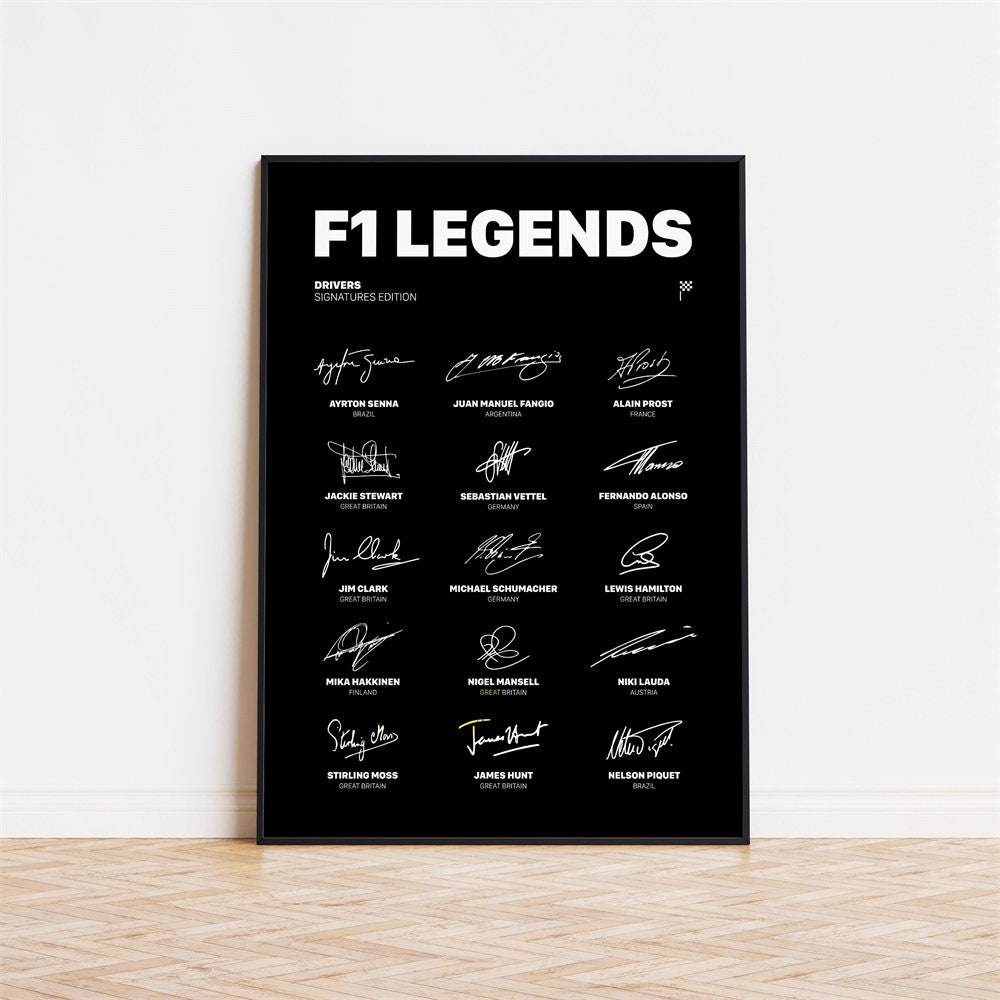 Poster Formule 1-coureurs Legendes Handtekeningen I Decoratieve print zonder lijst - Ralphies.
