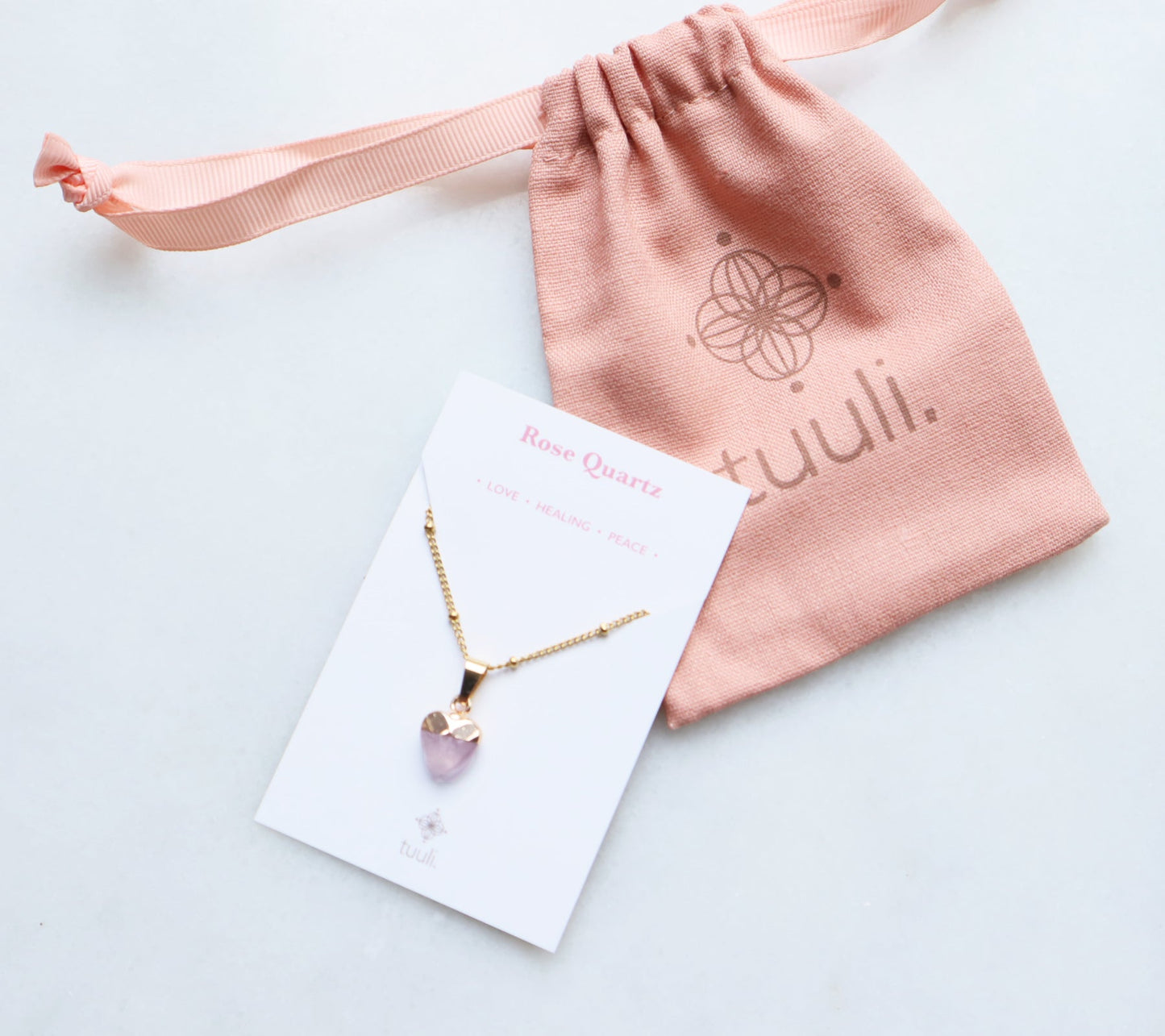 Rosé Quartz Hart Ketting voor Liefde & Vrede (S)