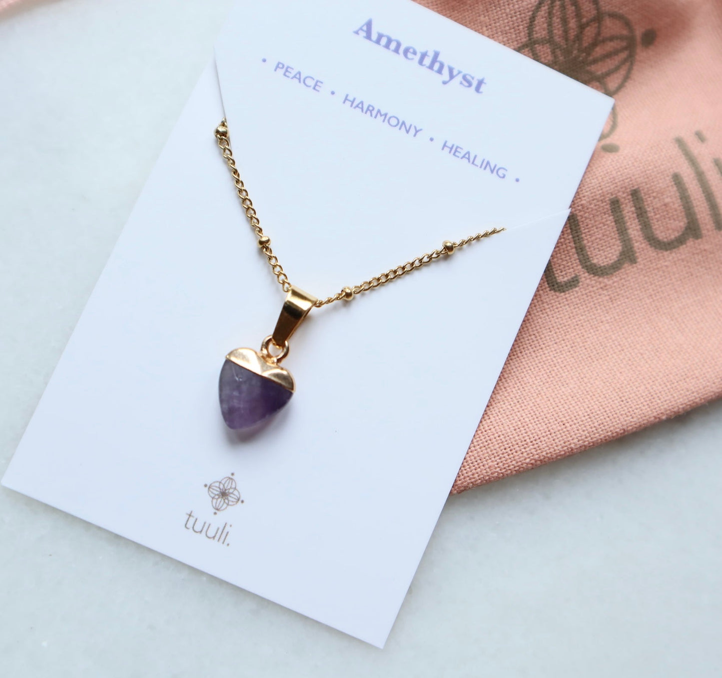 Amethyst Hart Ketting voor Vrede & Kalmte (S)
