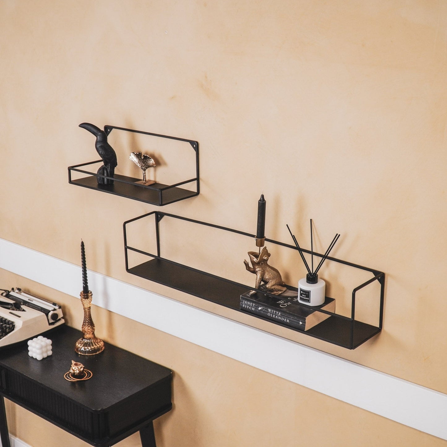 Wandplanken - Metaal - Zwart - Set van 2 - 40x14x16 en 80x14x16cm