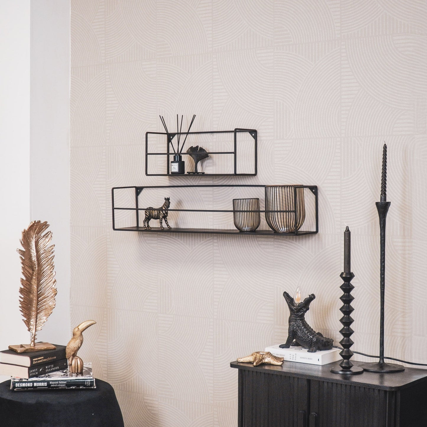 Wandplanken - Metaal - Zwart - Set van 2 - 40x14x16 en 80x14x16cm