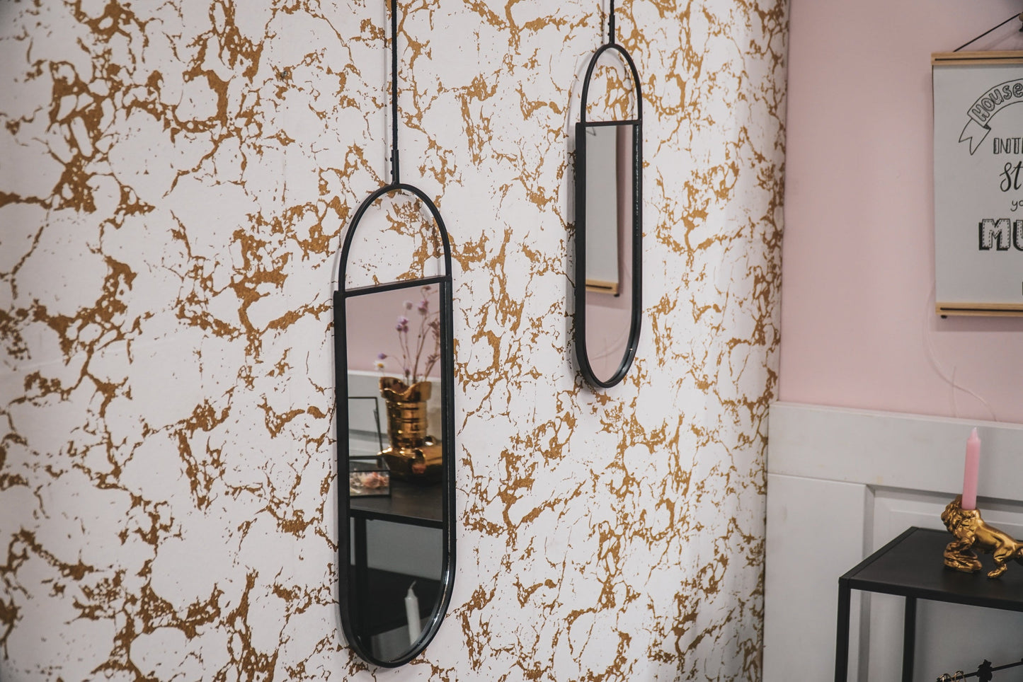 Spiegel - Duo Set - Metaal - Zwart - 22x60 | 19x50cm