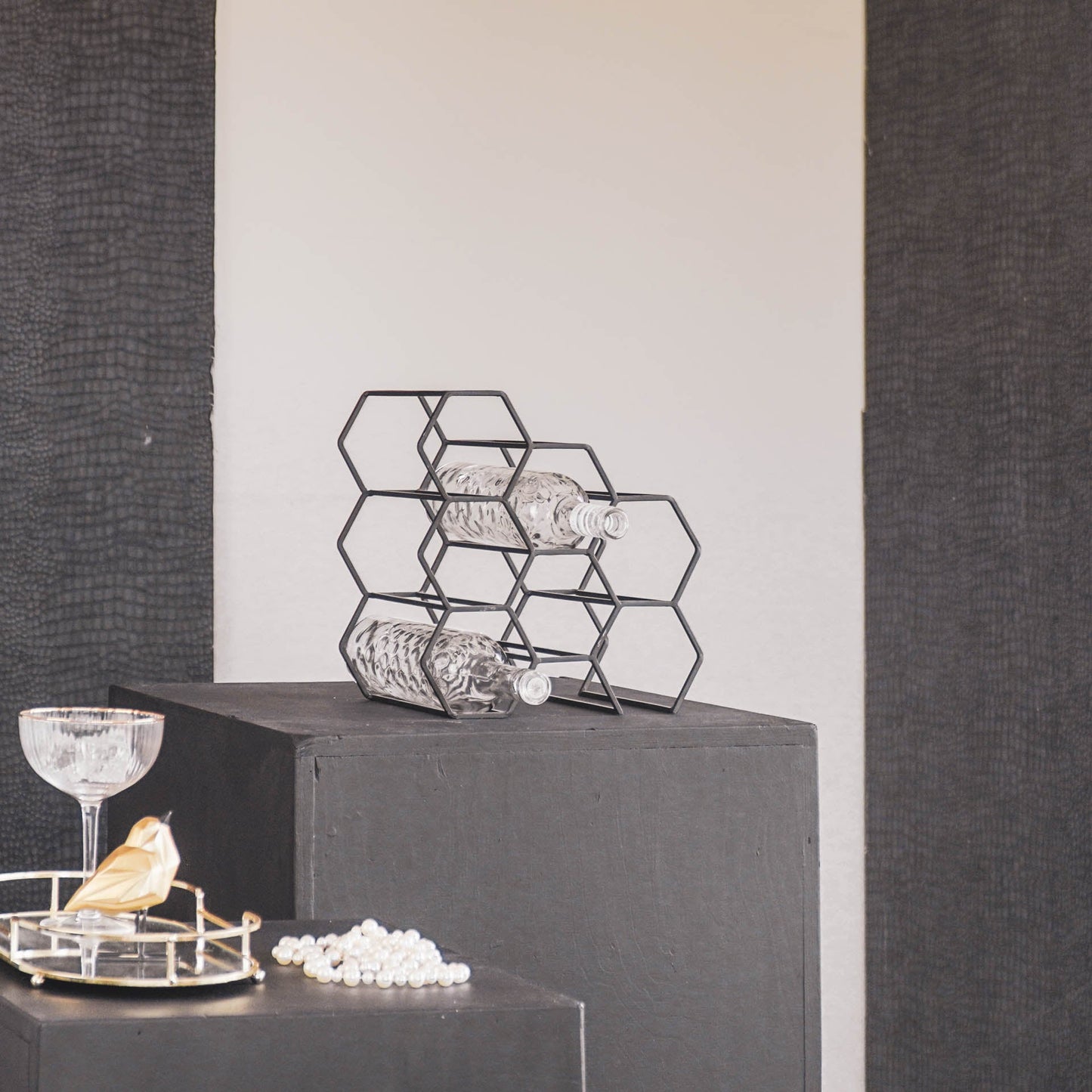 Wijnrek - Metaal - Black - 28x19x29cm