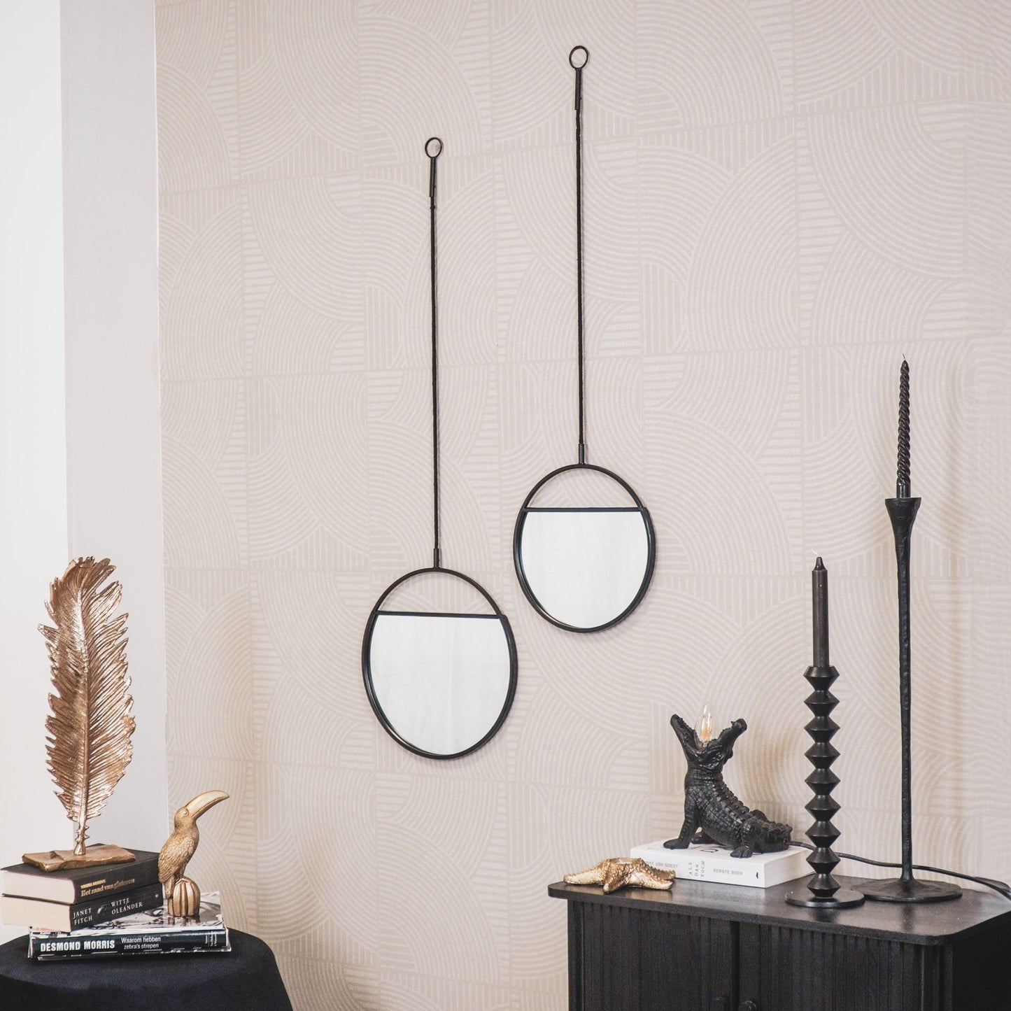 Spiegel - Set van 2  - Metaal - Zwart - 25x90 & 30x100cm