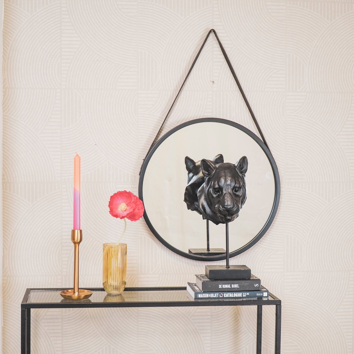 Spiegel - Ronde Band - Metaal - Zwart - 50x2,5x50cm