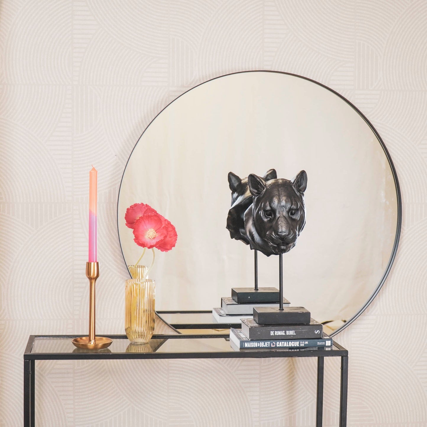 Spiegel - Rond - Metaal - Zwart - 80x3x80cm