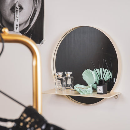 Ronde Spiegel met Plank- Zand - Ø40cm