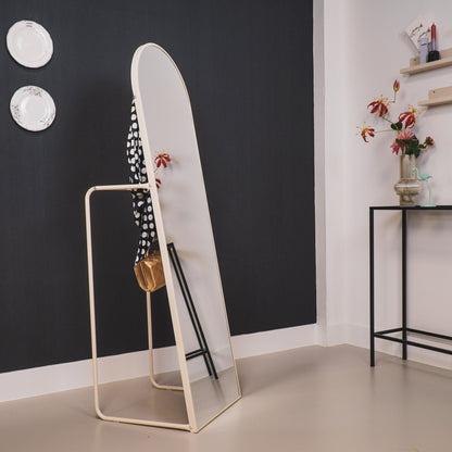 Spiegel- Passpiegel + kledingrek +Metaal- Zand - 45x43x150cm