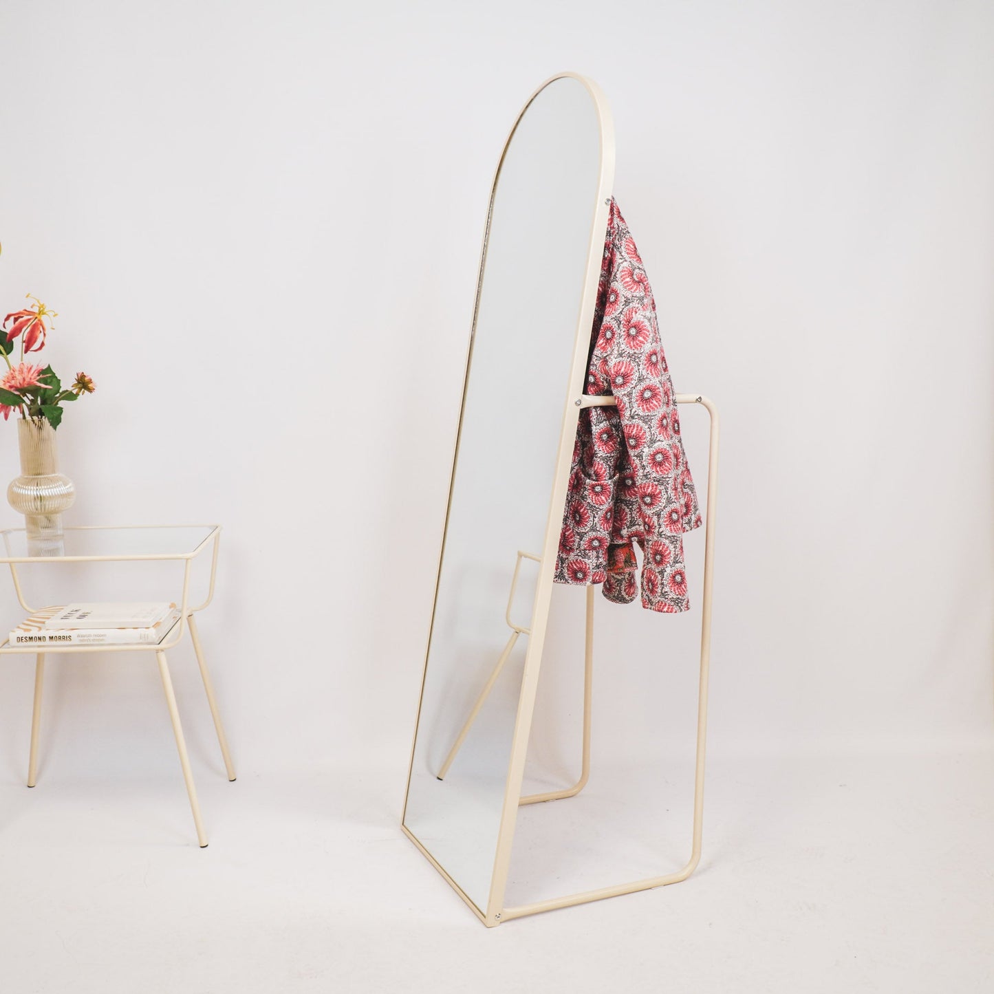 Spiegel- Passpiegel + kledingrek +Metaal- Zand - 45x43x150cm