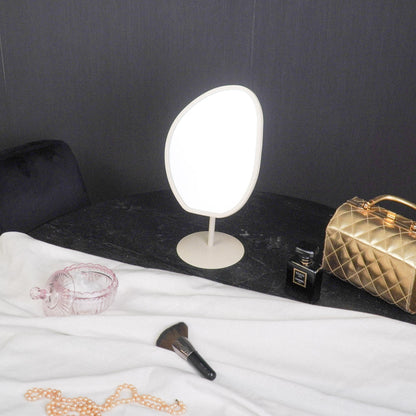 Spiegel - Make up Spiegel- Organisch Rond - Metaal - Zand - 16,5x12x31,5cm