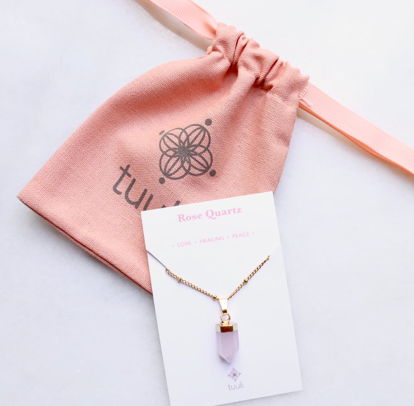 Rosé Quartz Punt Ketting voor Liefde & Vrede