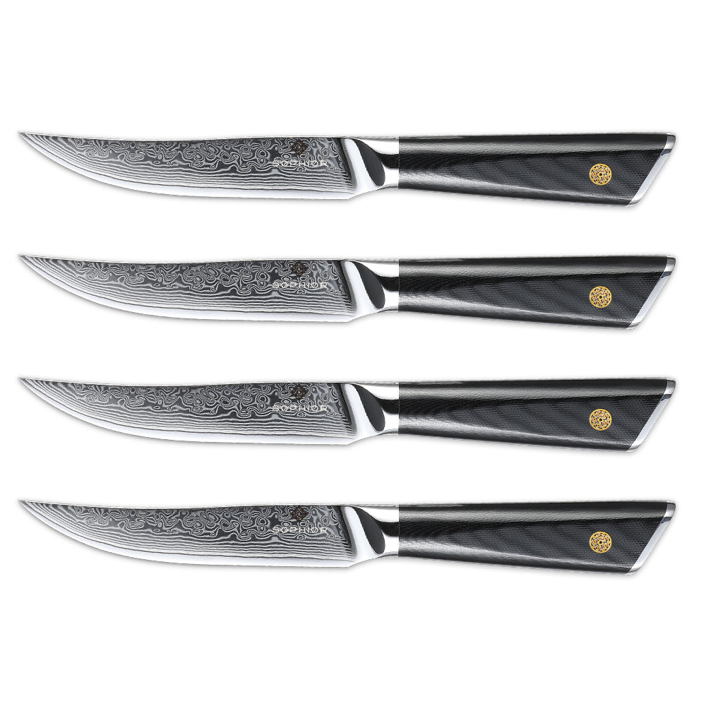 SOPHIOR Steakmessen - Damaststaal - Set 4 stuks