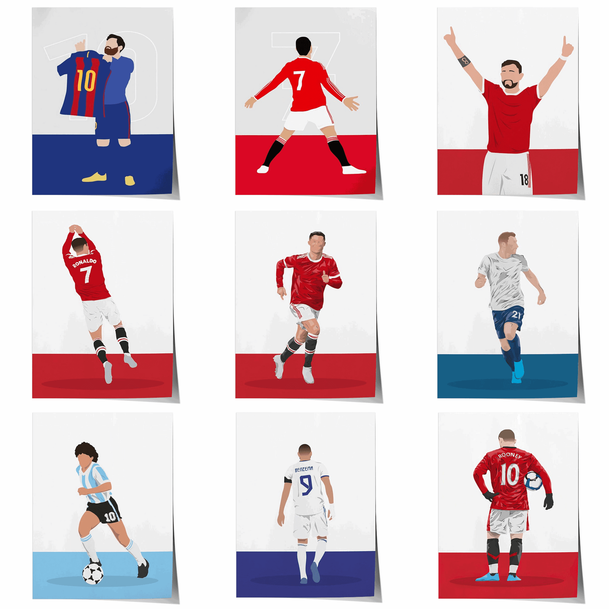 Poster Voetbal Messi, Ronaldo, Maradonna, Rooney en Benzema zonder gezicht zonder lijst - Ralphies.