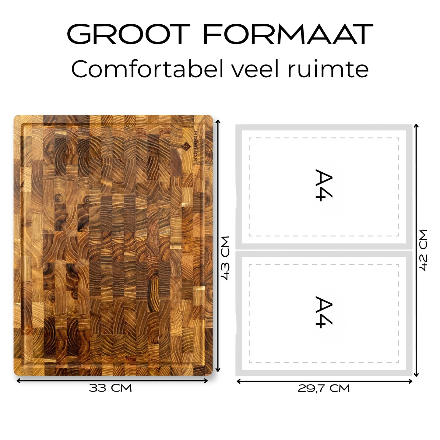 Snijplank van Teak Hout - Extra Dik - 43x33x3cm