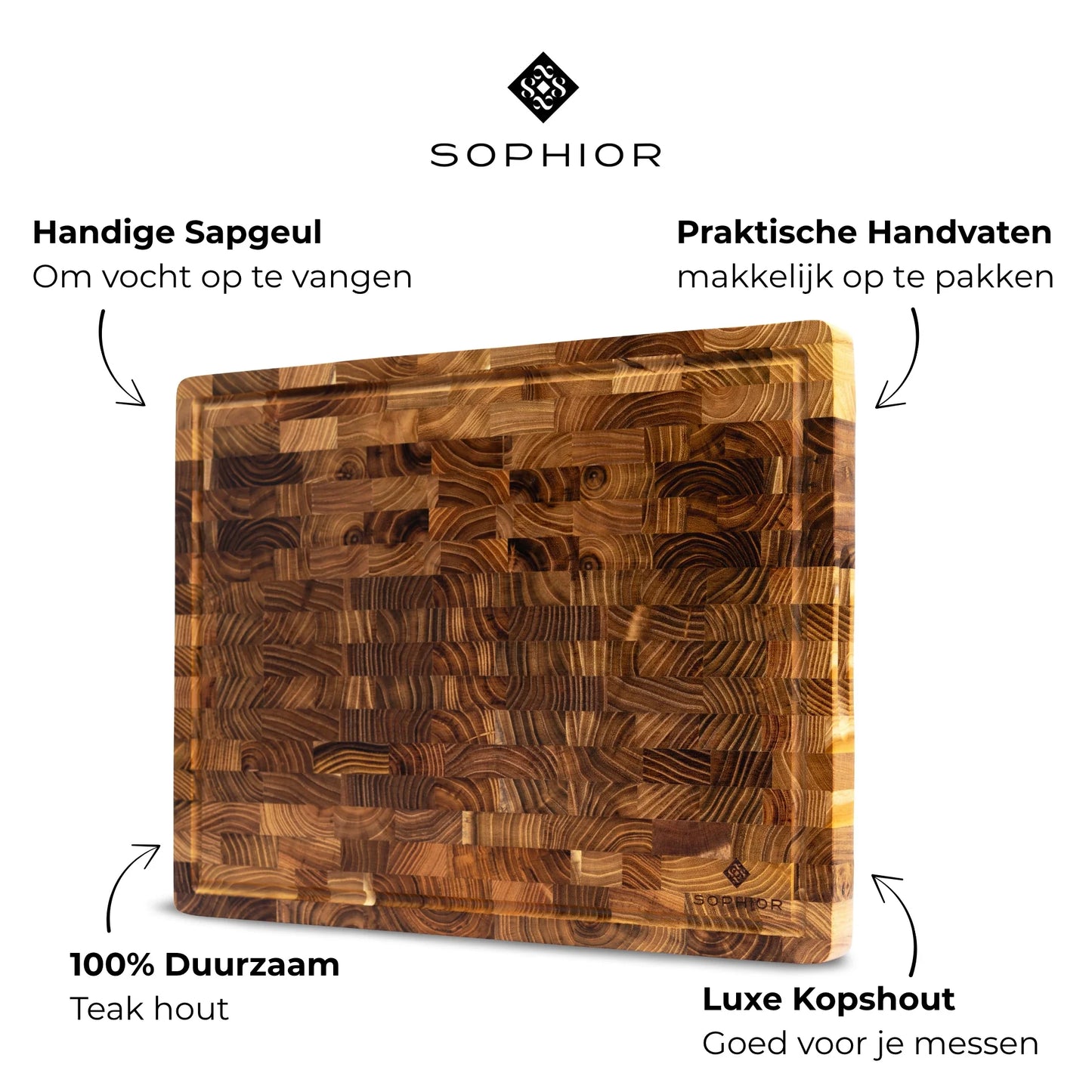 Snijplank van Teak Hout - Extra Dik - 43x33x3cm