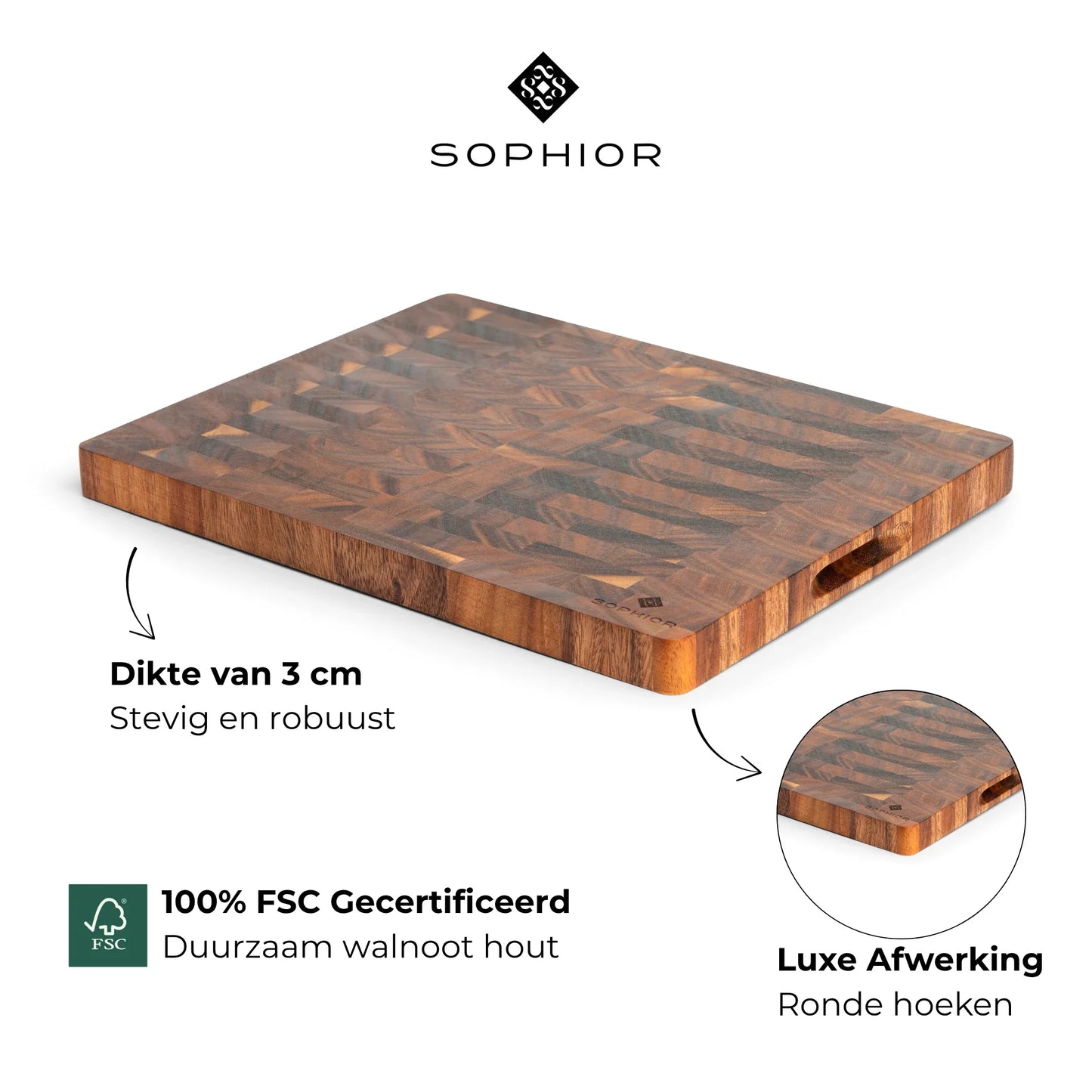 Snijplank van Walnoot Hout - Extra Dik - 43x33x3cm