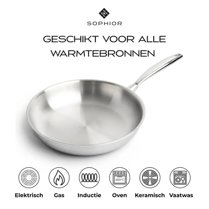 RVS koekenpan 24 cm - 3-laags met dikke bodem (3,5 mm)