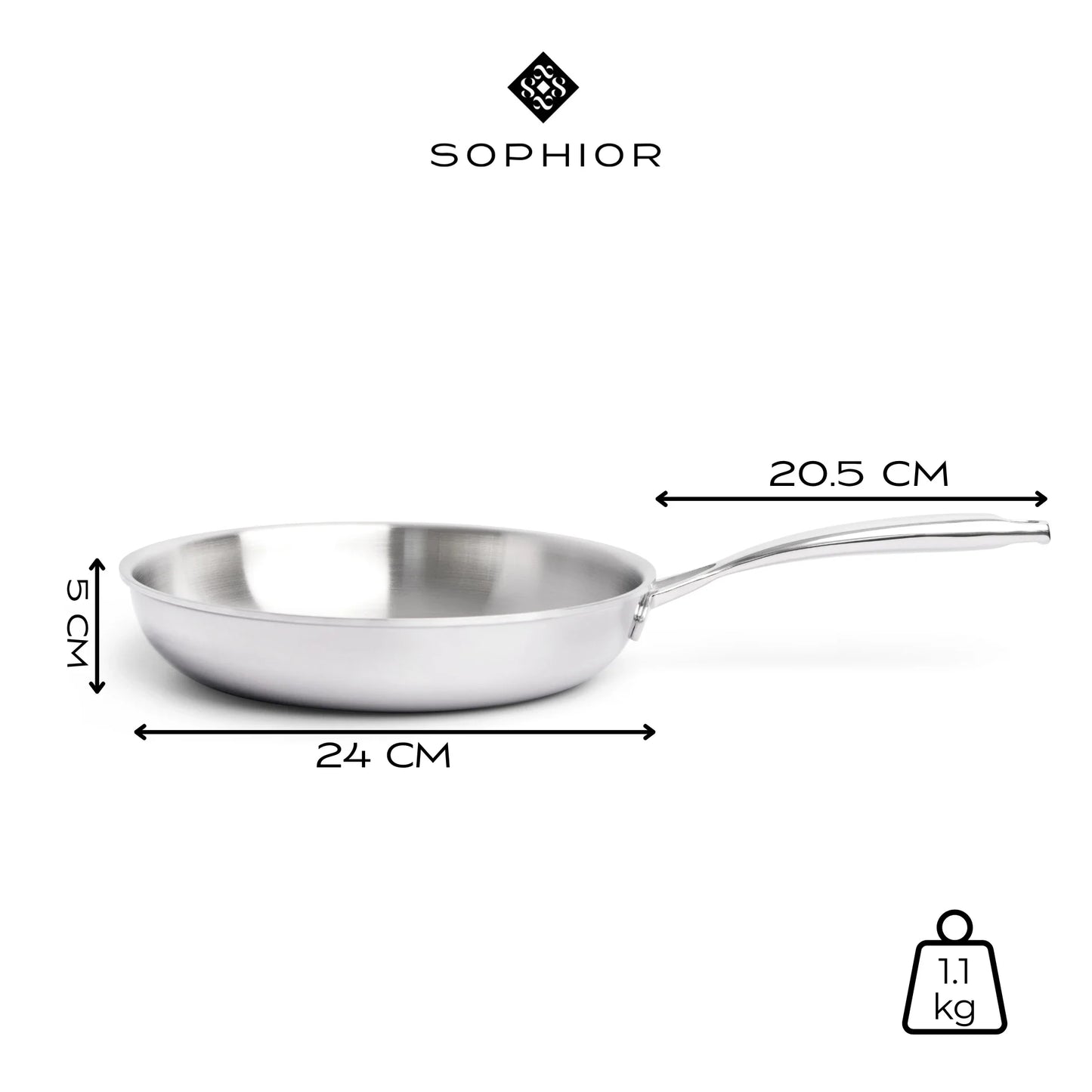RVS koekenpan 24 cm - 3-laags met dikke bodem (3,5 mm)