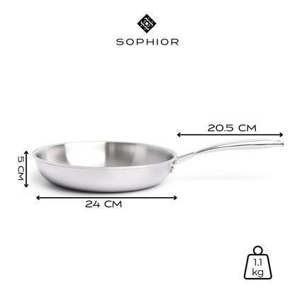 RVS koekenpan 24 cm - 3-laags met dikke bodem (3,5 mm)