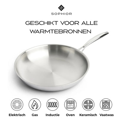 RVS koekenpan 28 cm - 3-laags met dikke bodem (3,5 mm)