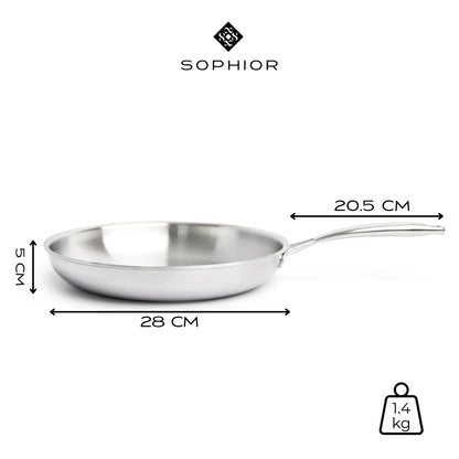 RVS koekenpan 28 cm - 3-laags met dikke bodem (3,5 mm)