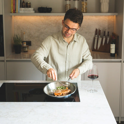 RVS koekenpan 28 cm - 3-laags met dikke bodem (3,5 mm)