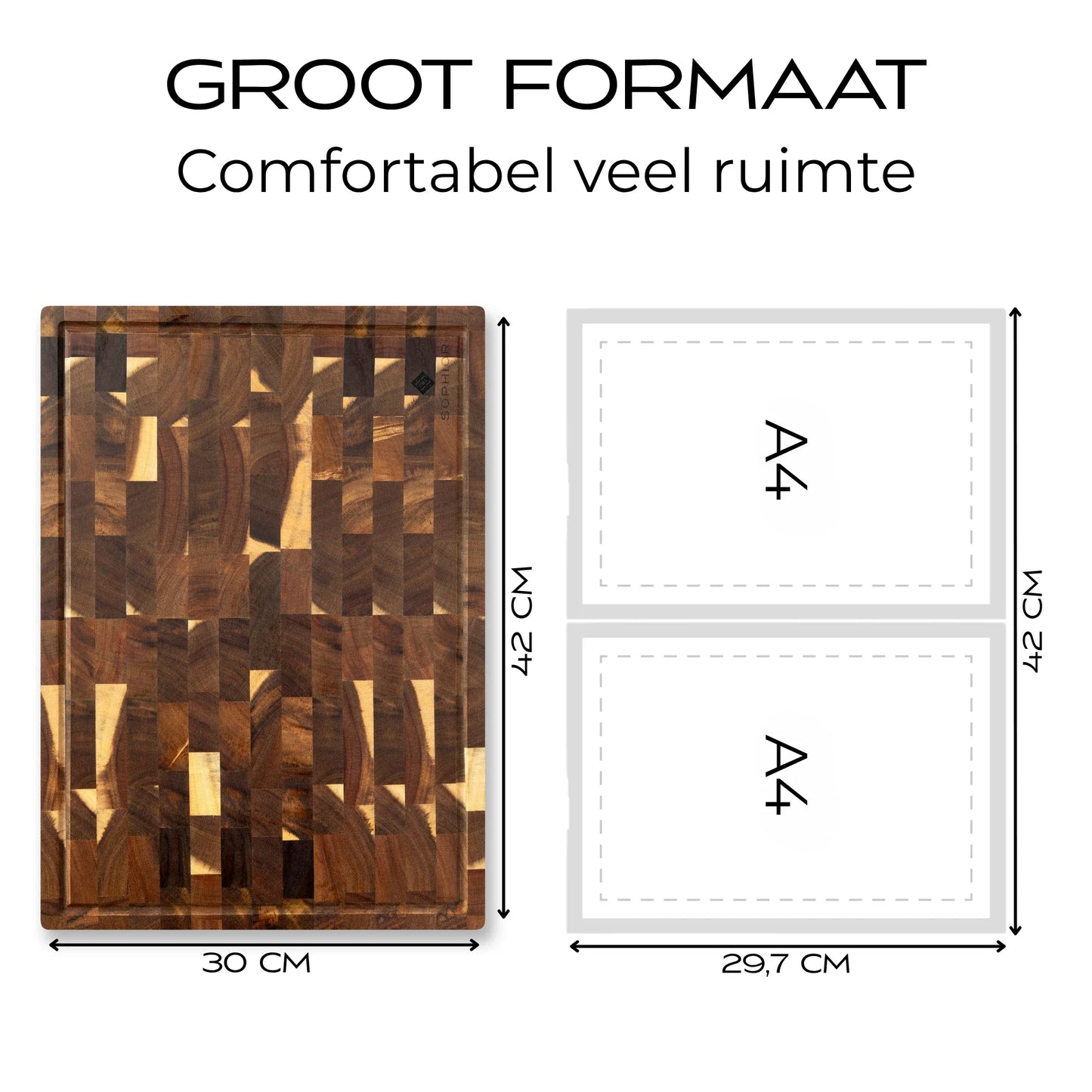 Snijplank van Acacia Hout - Kopshout - 42x30x2cm