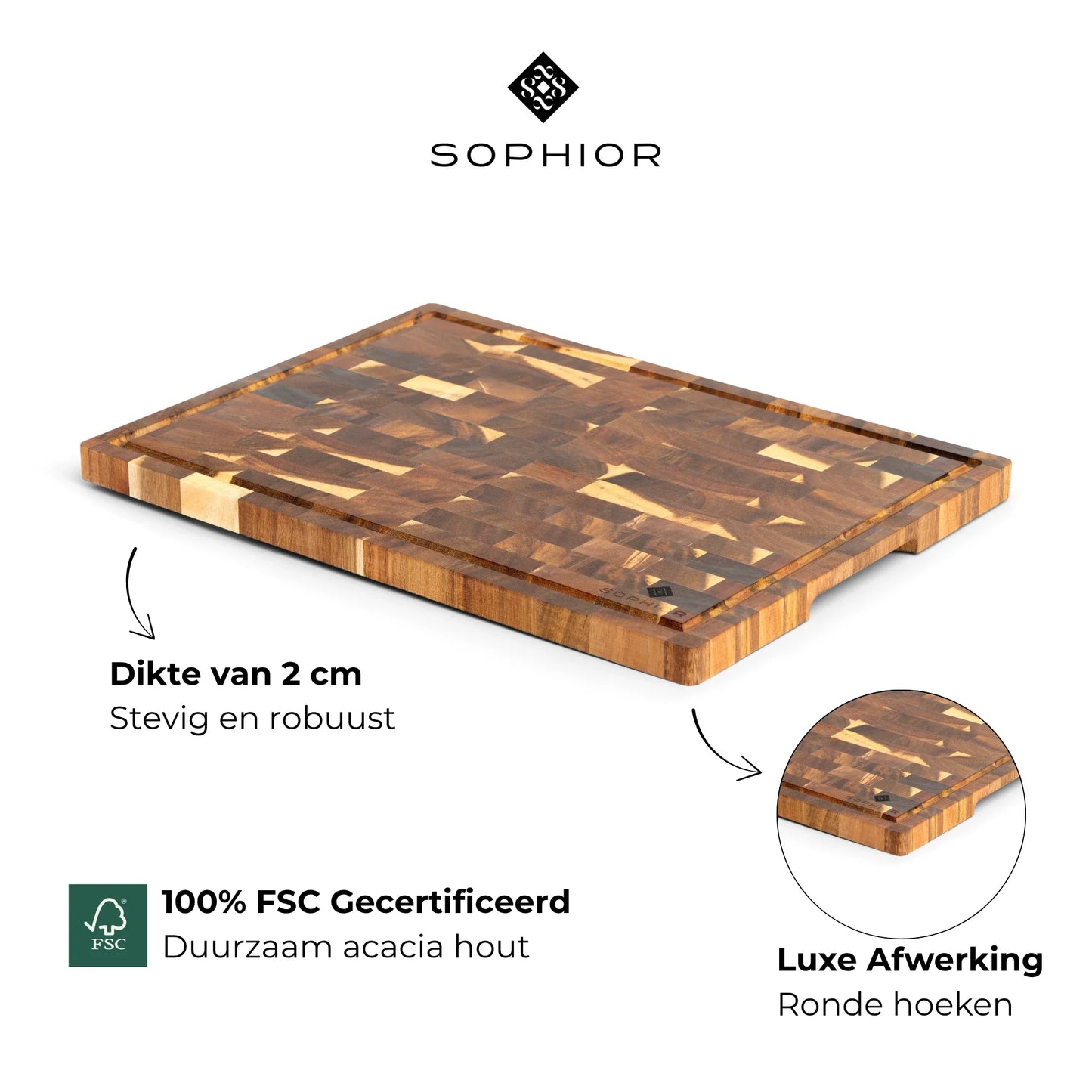 Snijplank van Acacia Hout - Kopshout - 42x30x2cm