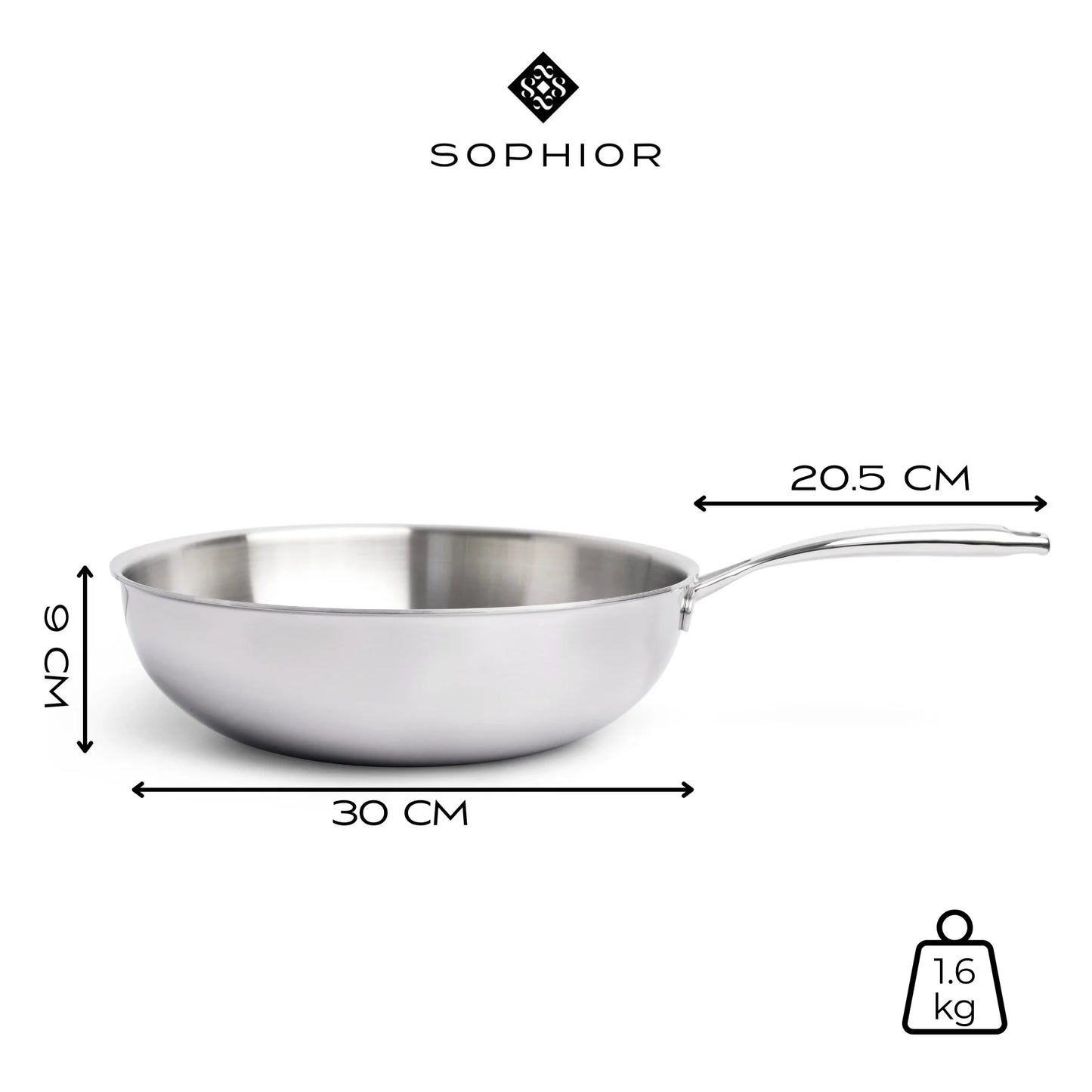 RVS Wokpan 30cm - 3-laags - 4,5L
