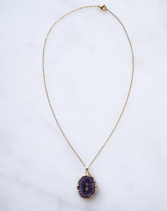 Paarse Druzy Agate Ketting voor Kalmte & Creativiteit