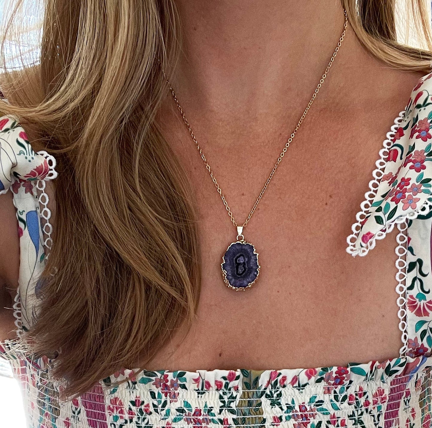 Paarse Druzy Agate Ketting voor Kalmte & Creativiteit