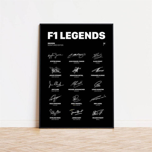 Poster Formule 1-coureurs Legendes Handtekeningen I Decoratieve print zonder lijst - Ralphies.