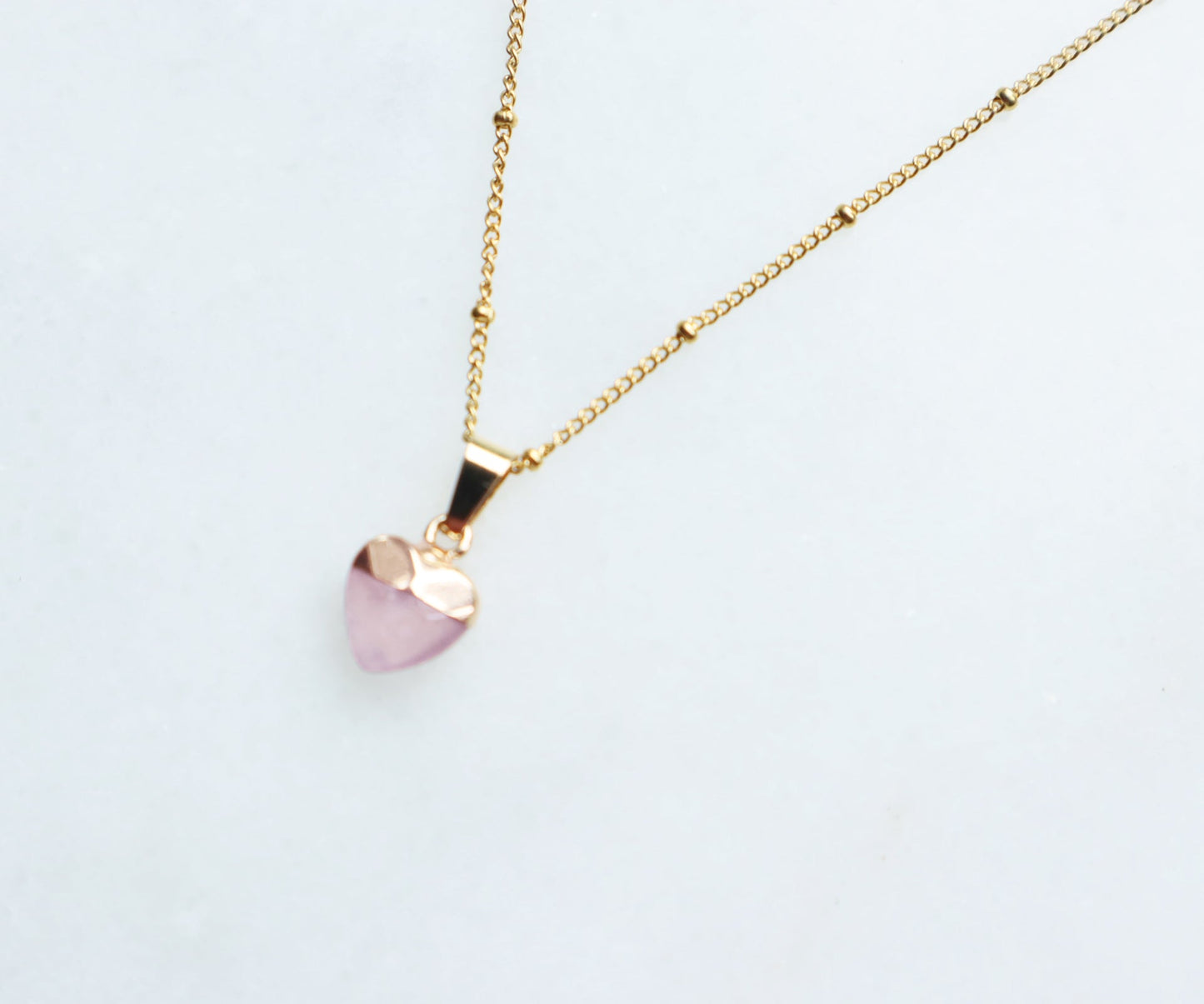 Rosé Quartz Hart Ketting voor Liefde & Vrede (S)
