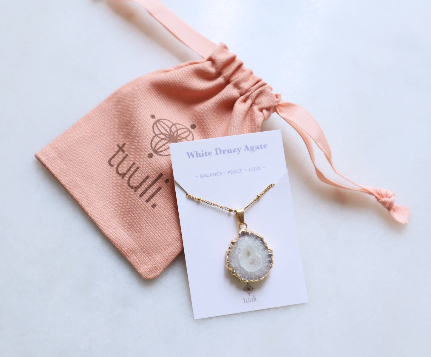 Witte Druzy Agate Ketting for Duidelijkheid & Positiviteit